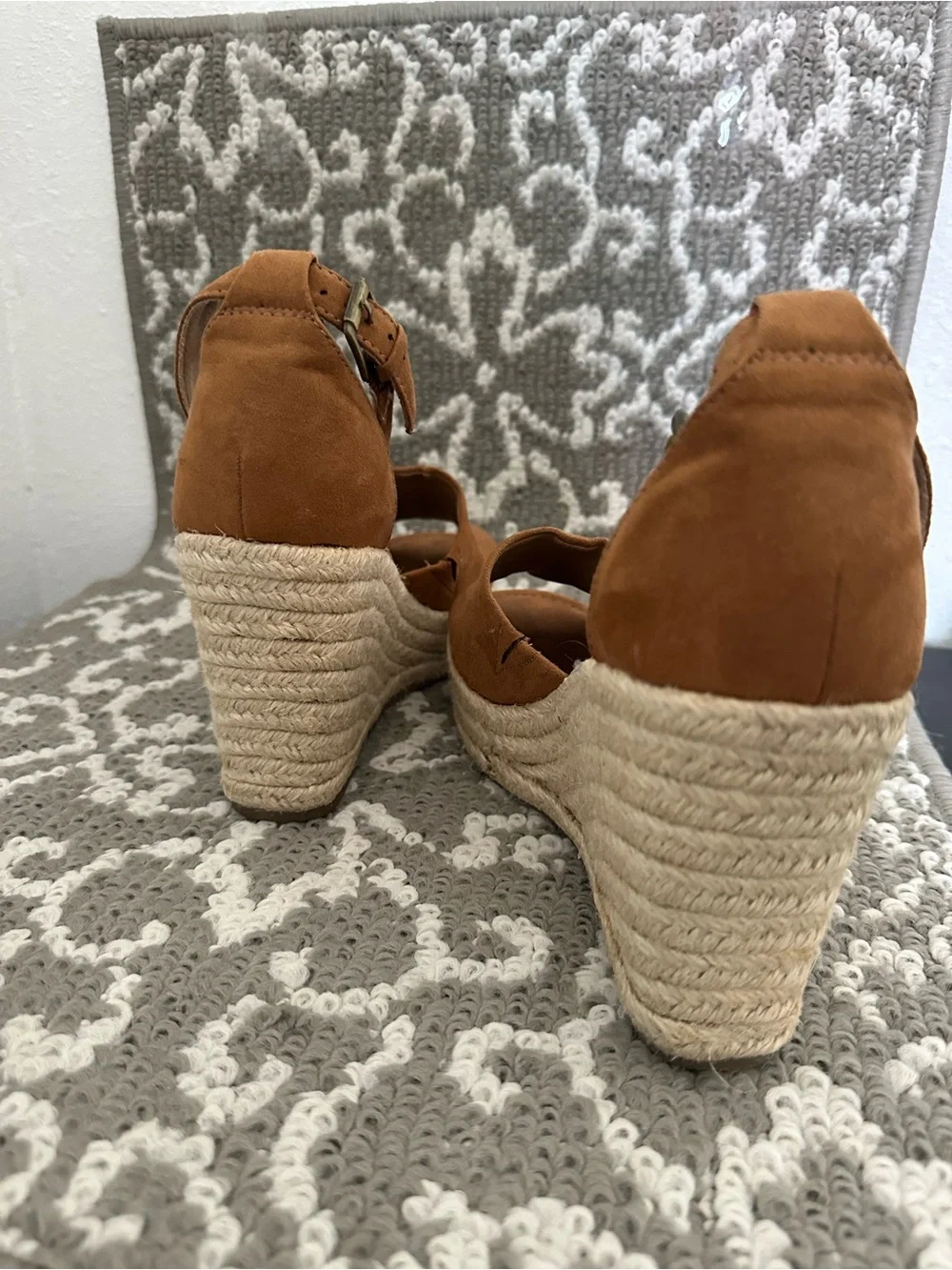 Women's Tan Espadrille Wedge Sandals with Ankle Strap